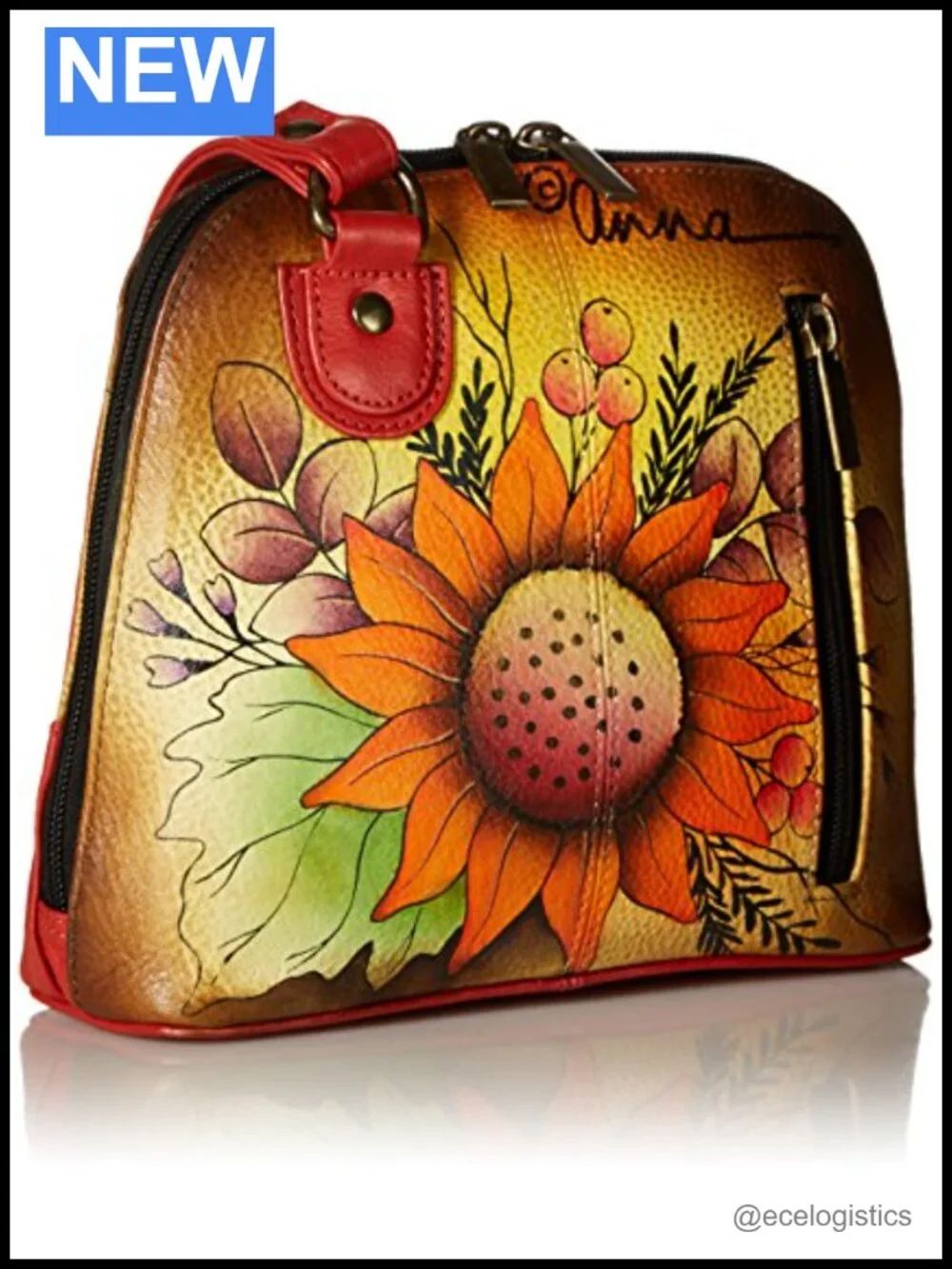 Genuine Leather Hand-Painted Small Zip-Around Organizer Bag Purse